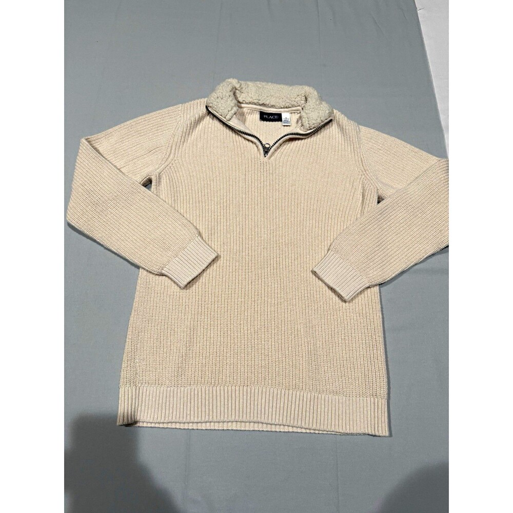 The Children's Place Boys XXL Beige Quarter Zip Mock Neck Knit Pullover Sweater